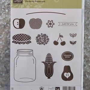 Stampin Up PERFECTLY PRESERVED stamps & CANNERY FRAMELITS Jars fruit apple corn